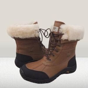 Women UGG Brown Lace-Up Shearling Winter Boots